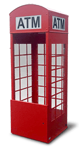 Mobile ATM Security Enclosure shaped like a British Phone booth