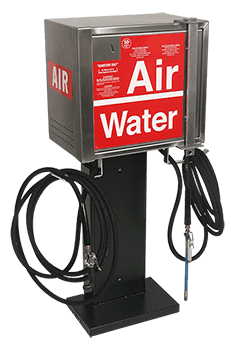Coin operated air and water machine on a standard pedestal with super security bar configuration